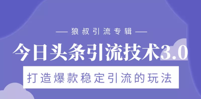 狼叔今日头条引流技术3.0，打造爆款稳定引流的玩法，VLOG引流技术-最全项目网