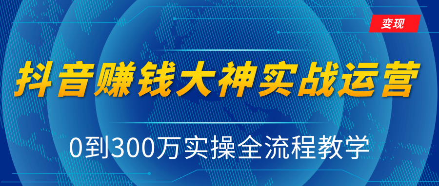 抖音赚钱大神实战运营教程，0到300万实操全流程教学，抖音独家变现模式-最全项目网