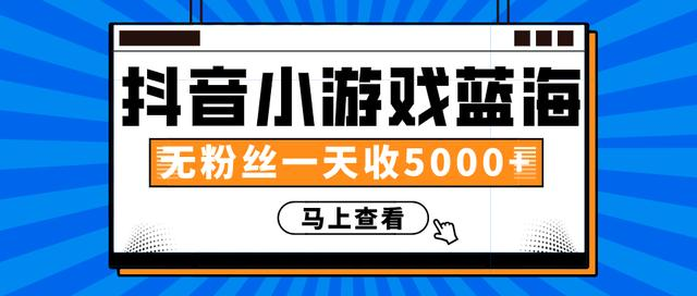 赚钱计划：抖音小游戏蓝海项目，无粉丝一天收入5000+-最全项目网