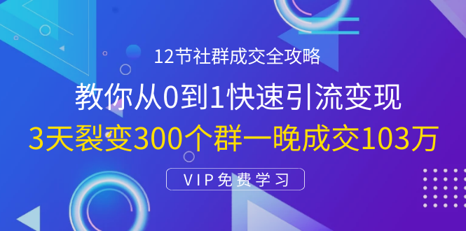 12节社群成交全攻略：从0到1快速引流变现，3天裂变300个群一晚成交103万-最全项目网