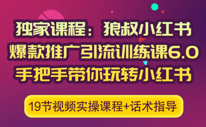 狼叔小红书爆款推广引流训练课6.0，手把手带你玩转小红书-最全项目网