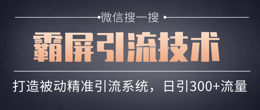 微信搜一搜霸屏引流技术，打造被动精准引流系统，轻松日引300+流量-最全项目网