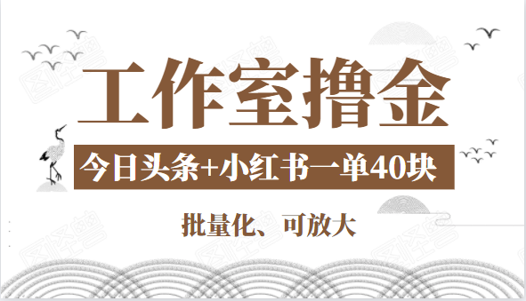 工作室撸金二件套：撸今日头条原创收益+小红书一单利润40块项目-最全项目网