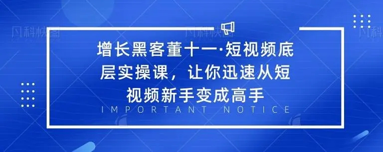 增长黑客董十一·短视频底层实操课，从短视频新手变成高手-最全项目网