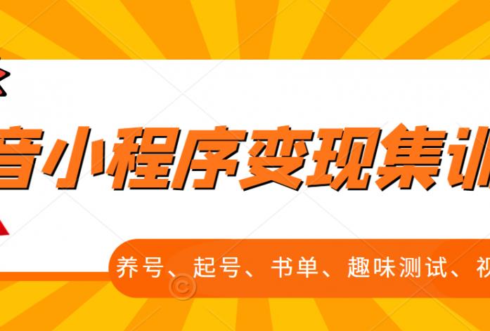 抖音小程序变现集训课，养号、起号、书单、趣味测试、视频剪辑，全套流程-最全项目网