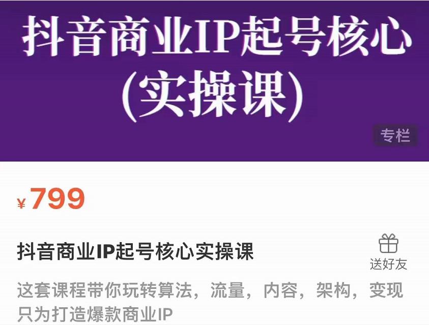 抖音商业IP起号核心实操课，带你玩转算法，流量，内容，架构，变现-最全项目网