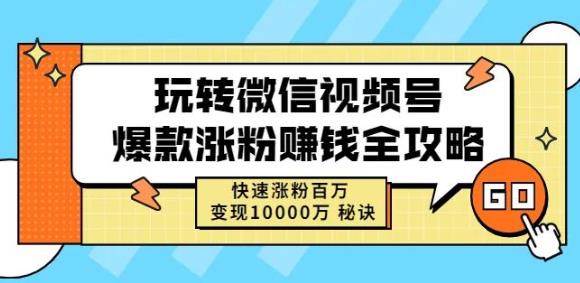 玩转微信视频号爆款涨粉赚钱全攻略，快速涨粉百万变现万元秘诀-最全项目网