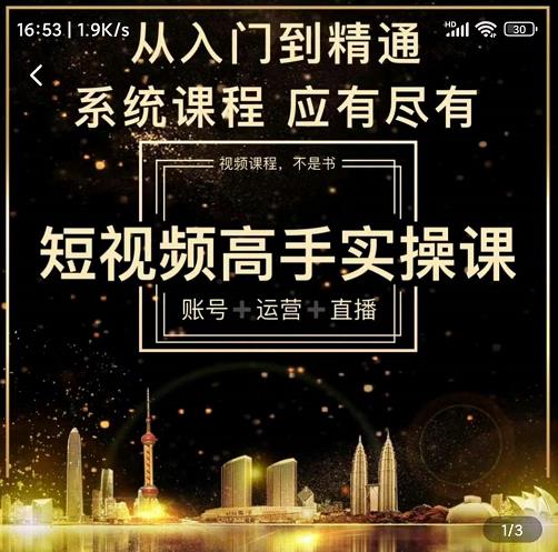 短视频高手实操课：账号+运营+直播，从入门到精通，系统课程，应有尽有-最全项目网
