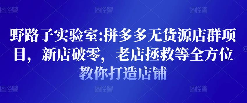 野路子实验室:拼多多无货源店群项目，新店破零，老店拯救等全方位教你打造店铺-最全项目网
