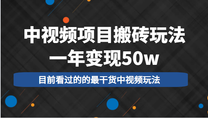 中视频项目搬砖玩法，一年变现50w，目前看过的的最干货中视频玩法-最全项目网