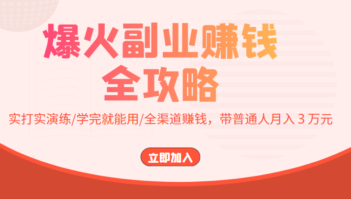 爆火副业赚钱全攻略：实打实演练/学完就能用/全渠道赚钱，带普通人月入３万元-最全项目网