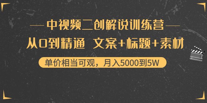 中视频二创解说训练营：从0到精通 文案+标题+素材、月入5000到5W-最全项目网