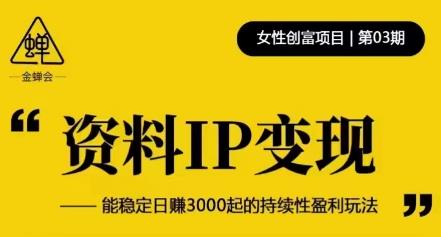 资料IP变现，能稳定日赚3000起的持续性盈利玩法-最全项目网