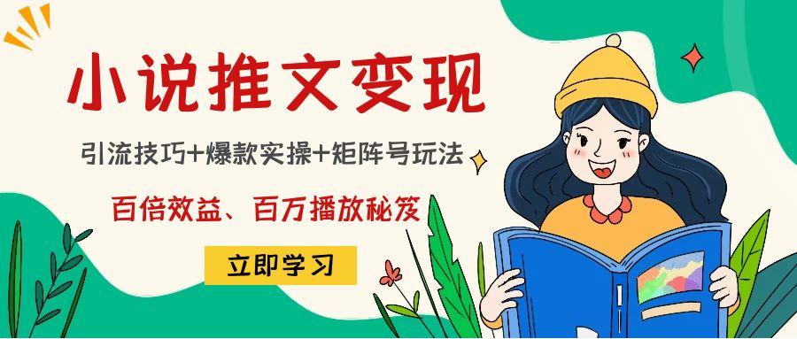 小说推文训练营：引流技巧+爆款实操+矩阵号玩法，百倍效益、百万播放秘笈-最全项目网