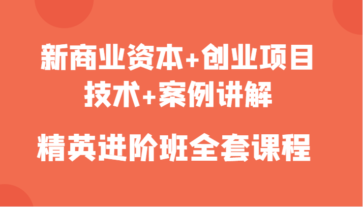 新商业资本+创业项目，技术+案例讲解，精英进阶班全套课程-最全项目网