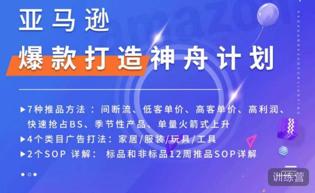 亚马逊爆款打造神舟计划，​7种推品方法，4个类目广告打法，2个SOP详解-最全项目网