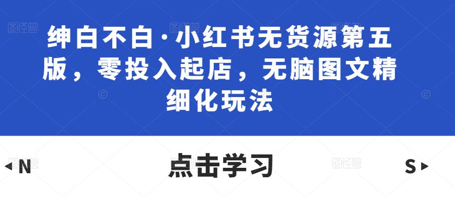 绅白不白·小红书无货源第五版，零投入起店，无脑图文精细化玩法-最全项目网
