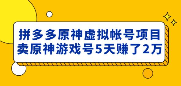 外面卖2980的拼多多原神虚拟帐号项目：卖原神游戏号5天赚了2万-最全项目网