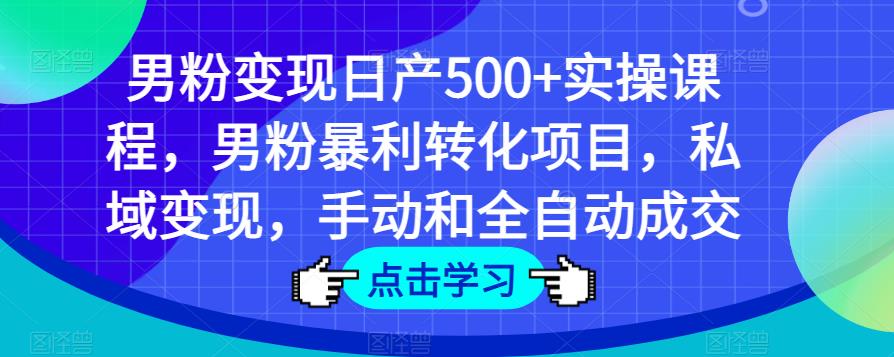男粉变现日产500+实操课程，男粉暴利转化项目，私域变现，手动和全自动成交-最全项目网