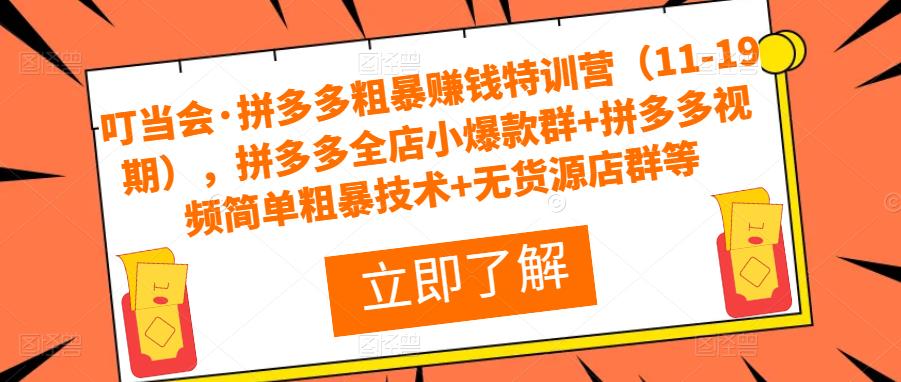 叮当会·拼多多粗暴赚钱特训营（11-19期），拼多多全店小爆款群+拼多多视频简单粗暴技术+无货源店群等-最全项目网