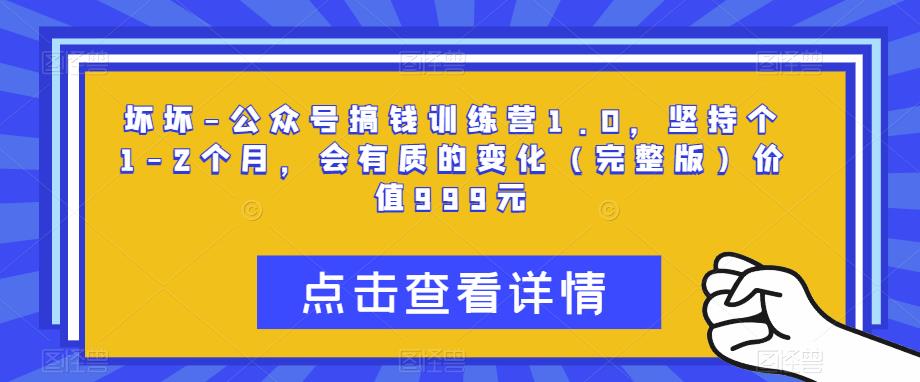 坏坏-公众号搞钱训练营1.0，坚持个1-2个月，会有质的变化（完整版）价值999元-最全项目网