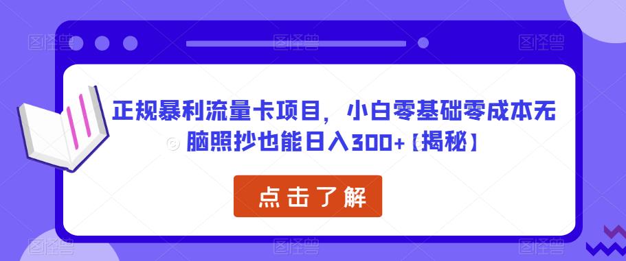 正规暴利流量卡项目，小白零基础零成本无脑照抄也能日入300+【揭秘】-最全项目网