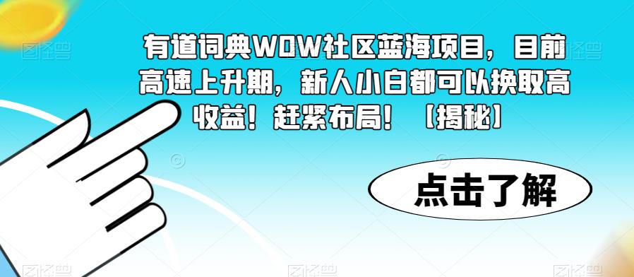 有道词典WOW社区蓝海项目，目前高速上升期，新人小白都可以换取高收益！赶紧布局！【揭秘】-最全项目网