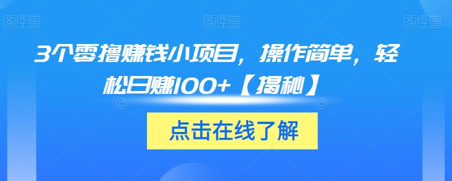 3个零撸赚钱小项目，操作简单，轻松日赚100+【揭秘】-最全项目网