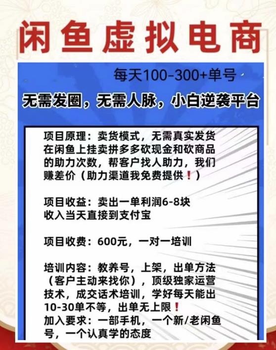 外边收费600多的闲鱼新玩法虚似电商之拼多多助力项目，单号100-300元-最全项目网