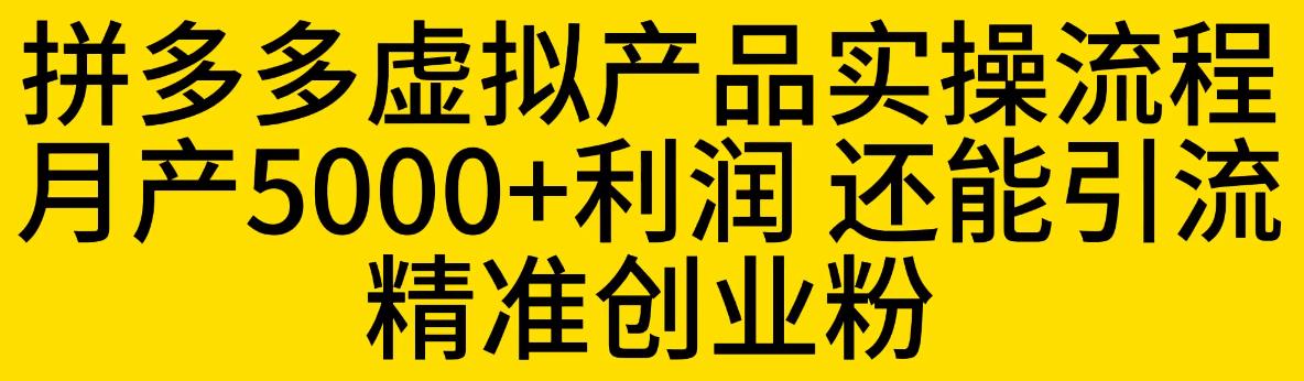 拼多多虚拟产品实操流程，月产5000+利润，还能引流精准创业粉【揭秘】-最全项目网