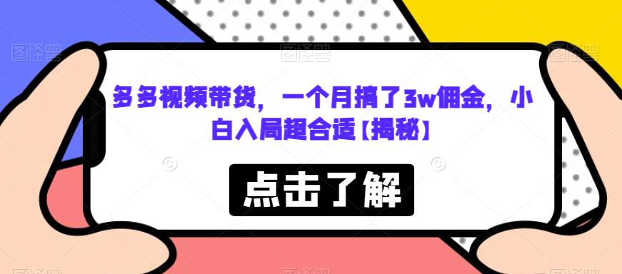 多多视频带货，一个月搞了3w佣金，小白入局超合适【揭秘】-最全项目网