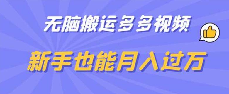 无脑搬运多多视频，新手也能月入过万【揭秘】-最全项目网