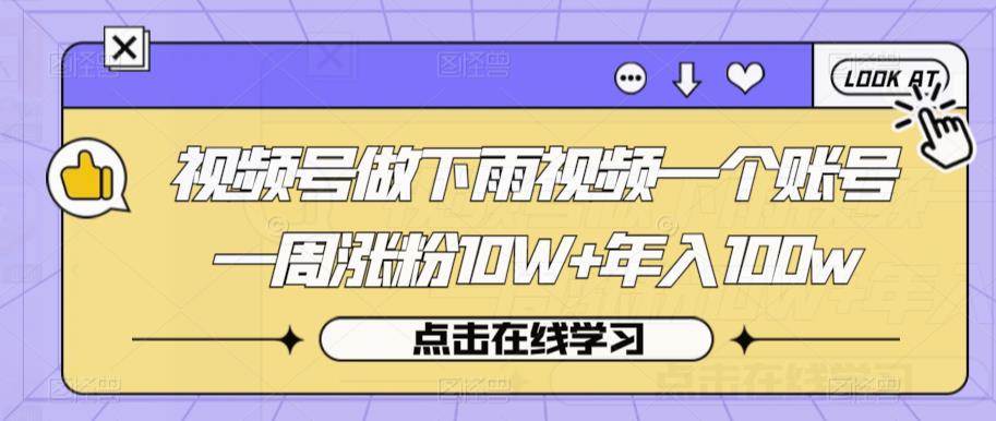 视频号做下雨视频一个账号一周涨粉10W+年入100w【揭秘】-最全项目网