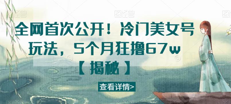 全网首次公开！冷门美女号玩法，5个月狂撸67w【揭秘】-最全项目网