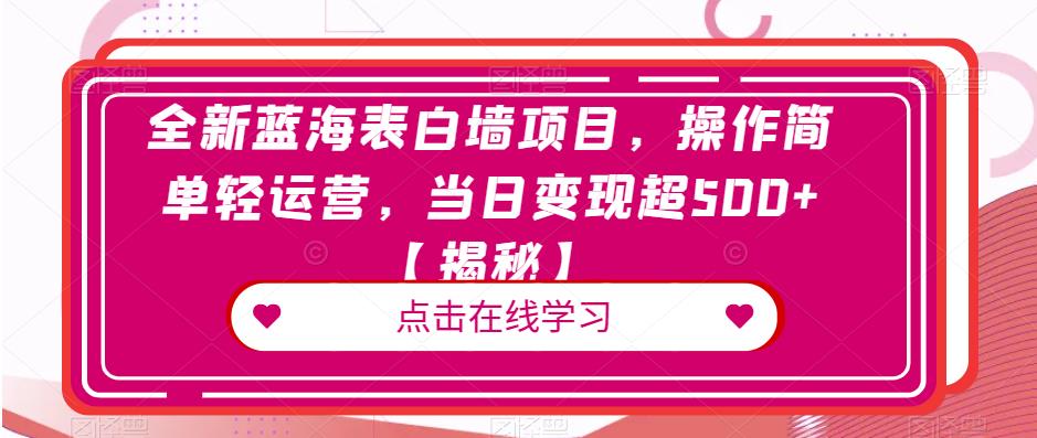 全新蓝海表白墙项目，操作简单轻运营，当日变现超500+【揭秘】-最全项目网