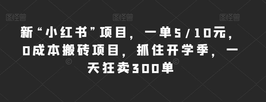 新“小红书”项目，一单5/10元，0成本搬砖项目，抓住开学季，一天狂卖300单【揭秘】-最全项目网