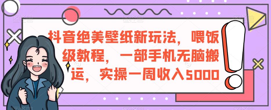 抖音绝美壁纸新玩法，喂饭级教程，一部手机无脑搬运，实操一周收入5000【揭秘】-最全项目网