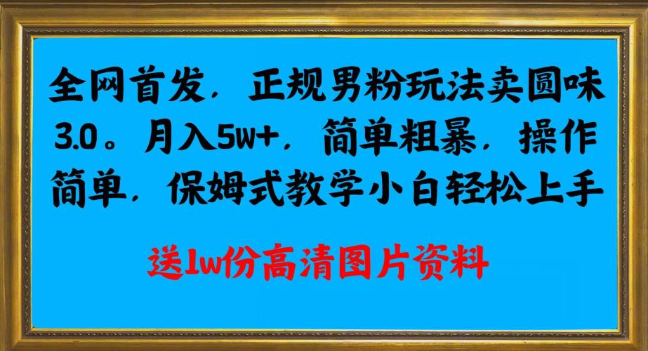 全网首发正规男粉玩法卖圆味3.0，月入5W+，简单粗暴，操作简单，保姆式教学，小白轻松上手-最全项目网