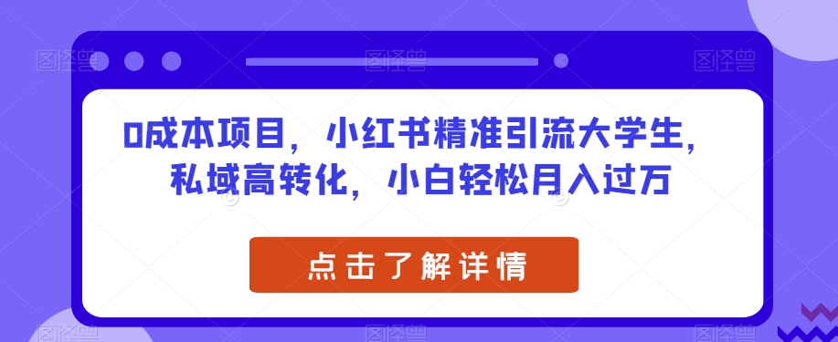 0成本项目，小红书精准引流大学生，私域高转化，小白轻松月入过万【揭秘】-最全项目网