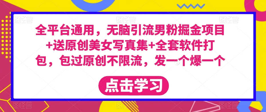 全平台通用，无脑引流男粉掘金项目+送原创美女写真集+全套软件打包，包过原创不限流，发一个爆一个【揭秘】-最全项目网