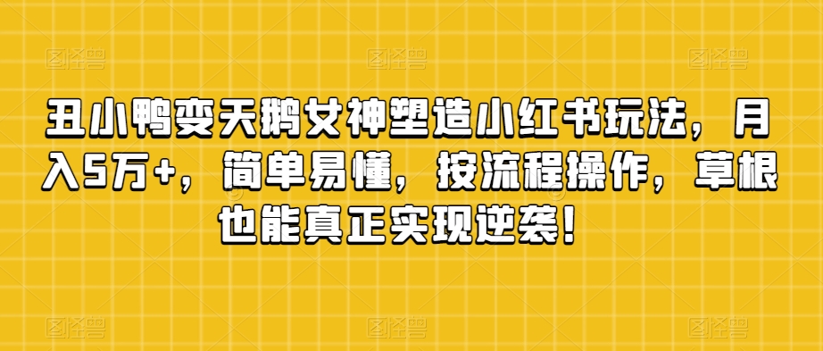 丑小鸭变天鹅女神塑造小红书玩法，月入5万+，简单易懂，按流程操作，草根也能真正实现逆袭！-最全项目网