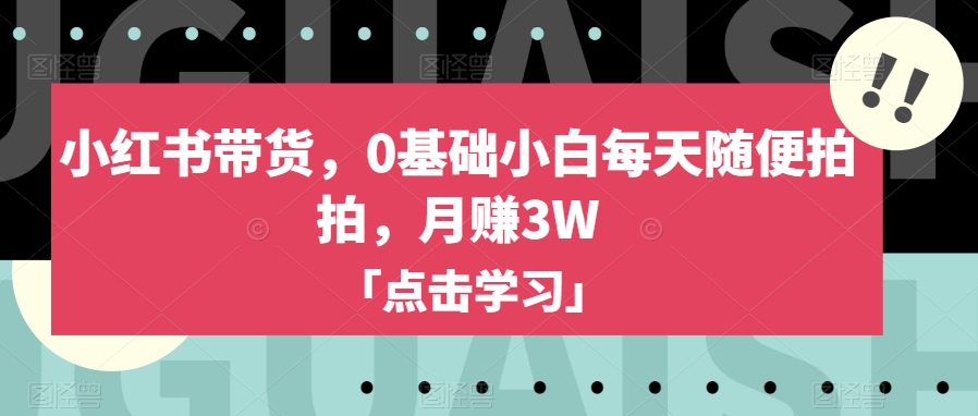 小红书带货，0基础小白每天随便拍拍，月赚3W【揭秘】-最全项目网