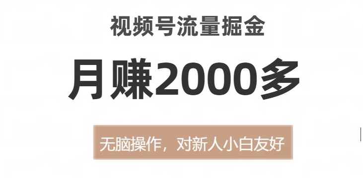 视频号流量掘金，无脑操作，对新人小白友好，月赚2000多【揭秘】-最全项目网