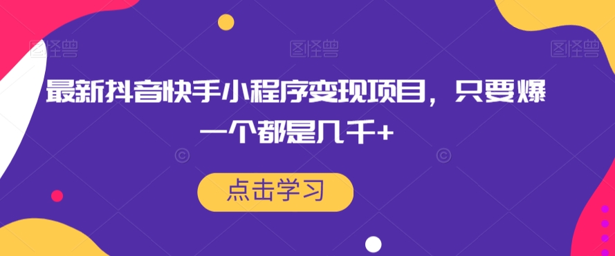 最新抖音快手小程序变现项目，只要爆一个都是几千+-最全项目网