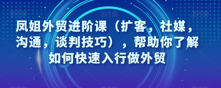 凤姐外贸进阶课（扩客，社媒，沟通，谈判技巧），帮助你了解如何快速入行做外贸-最全项目网