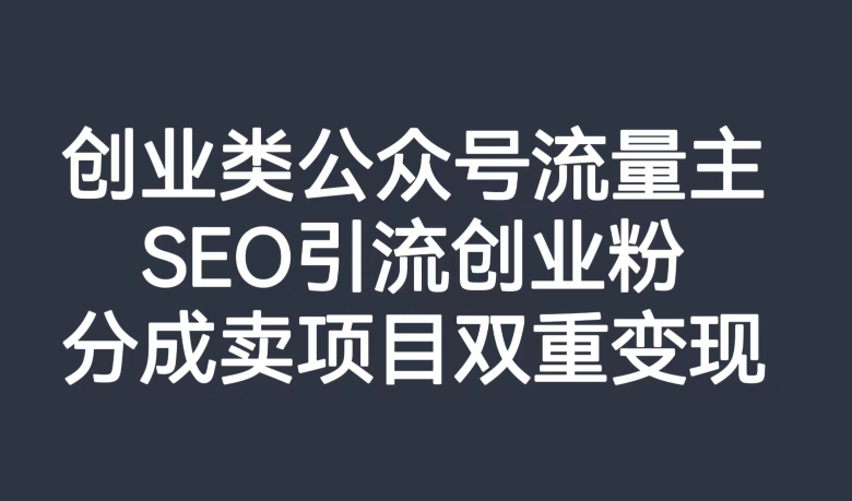 创业类公众号流量主，SEO引流创业粉，分成卖项目双重变现【揭秘】-最全项目网