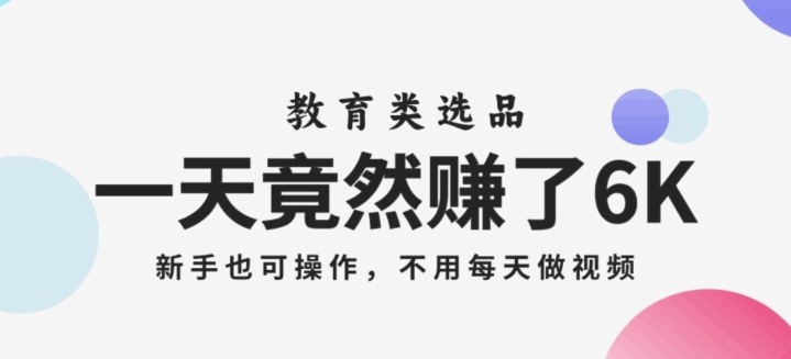 一天竟然赚了6000多，教育类选品，新手也可操作，更不用每天做短视频【揭秘】-最全项目网