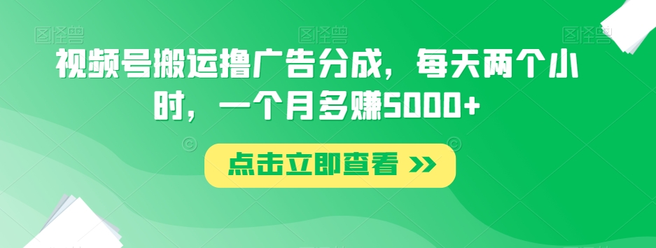 视频号搬运撸广告分成，每天两个小时，一个月多赚5000+-最全项目网