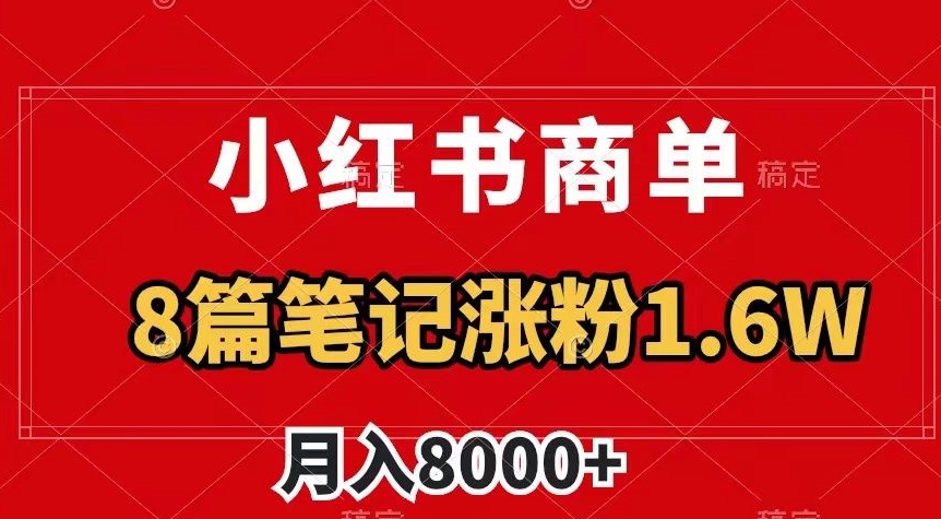 小红书商单最新玩法，8篇笔记涨粉1.6w，作品制作简单，月入8000+【揭秘】-最全项目网