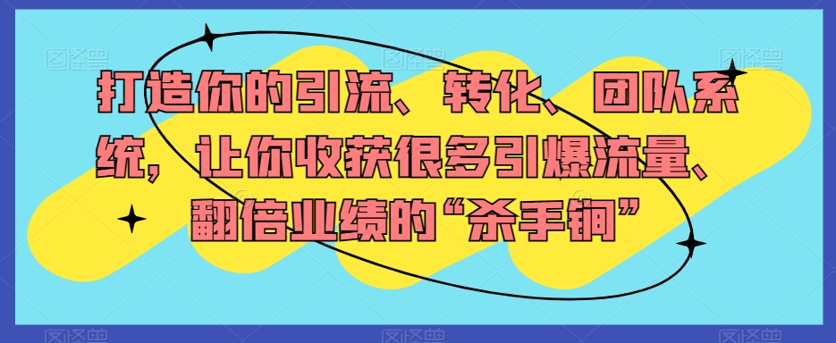 打造你的引流、转化、团队系统，让你收获很多引爆流量、翻倍业绩的“杀手锏”-最全项目网